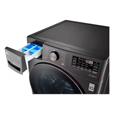 LG TurboWash 360 High Efficiency Stackable Medium ( 4.5-cu ft ) Front-Load Washer with Steam Cycle ( Black Steel ) Model# WM4000HBA