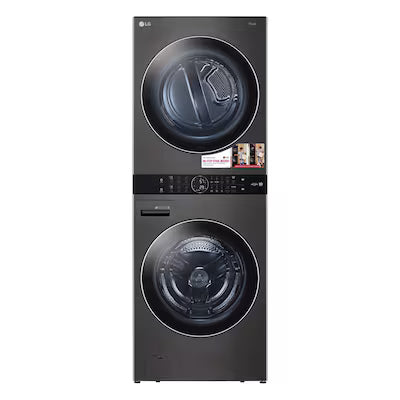LG WashTower Electric Stacked Laundry Center with 4.5-cu ft Front load Washer and 7.4-cu ft Dryer ( Black Steel ) Model# WKEX200HBA