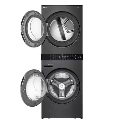 LG WashTower Electric Stacked Laundry Center with 4.5-cu ft Front load Washer and 7.4-cu ft Dryer ( Black Steel ) Model# WKEX200HBA
