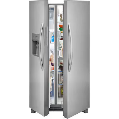 Frigidaire 25.6-cu ft Standard-Depth 36-in Wide Side-by-Side Refrigerator with Ice Maker ( Stainless steel ) ENERGY STAR Certified Model# FRSS2623AS