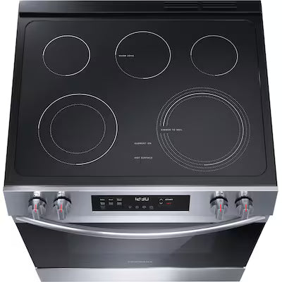 Frigidaire 30-in Glass Top 5 burners 5.3-cu ft Slide-In Electric Range ( Stainless steel ) Model# FCFE3062AS
