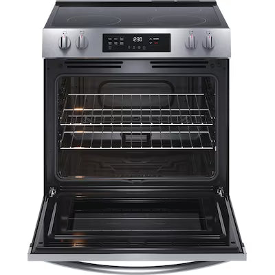 Frigidaire 30-in Glass Top 5 burners 5.3-cu ft Slide-In Electric Range ( Stainless steel ) Model# FCFE3062AS