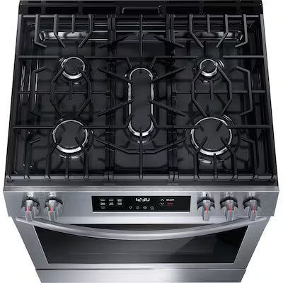 Frigidaire 30-in 5 burners 5.1-cu ft Convection Oven Slide-In Natural Gas Range ( Stainless steel ) Model# FCFG3083AS