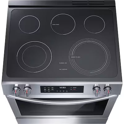 Frigidaire 30-in Glass Top 5 burners 5.3-cu ft Convection Oven Slide-In Electric Range ( Stainless steel ) Model# FCFE3083AS