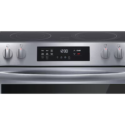 Frigidaire 30-in Glass Top 5 burners 5.3-cu ft Convection Oven Slide-In Electric Range ( Stainless steel ) Model# FCFE3083AS