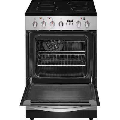 Frigidaire 24-in Glass Top 4 burners 1.9-cu ft Convection Oven Slide-In Electric Range Stainless Steel ) Model# FCFE2425AS