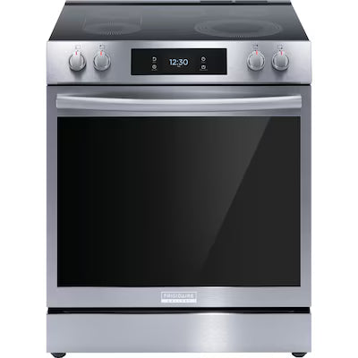 Frigidaire Gallery 30-in Glass Top 5 burners 6.2-cu ft Air Fry Convection Oven Slide-In Electric Range ( Fingerprint Resistant Stainless Steel ) Model# GCFE3060BF
