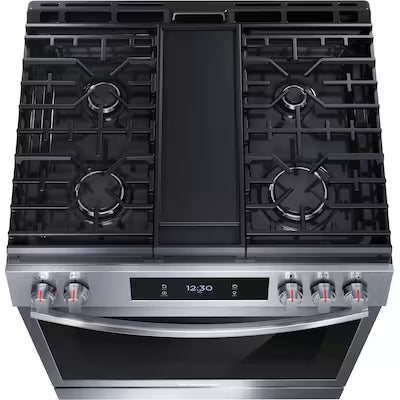 Frigidaire Gallery 30-in 5 burners 6-cu ft Air Fry Convection Oven Slide-In Natural Gas Range ( Fingerprint Resistant Stainless Steel ) Model# GCFG3060BF