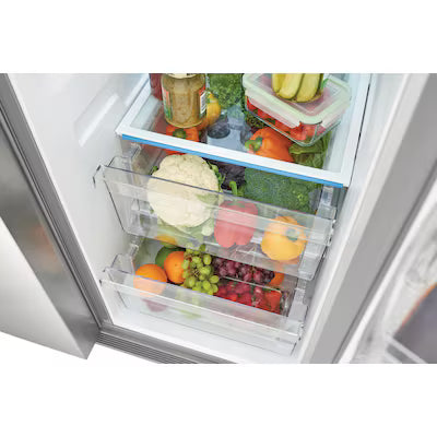 Frigidaire 25.6-cu ft Standard-Depth 36-in Wide Side-by-Side Refrigerator with Ice Maker ( Stainless steel ) ENERGY STAR Certified Model# FRSS2623AS
