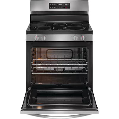 Frigidaire 30-in Glass Top 5 burners 5.3-cu ft Freestanding Electric Range ( Fingerprint Resistant Stainless Steel ) Model# FCRE306LAF