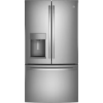 GE Standard-Depth 27.7-cu ft 3 -Door 36-in Wide French Door Refrigerator with Ice Maker ( Fingerprint-resistant Stainless Steel ) ENERGY STAR Certified Model# GFE28GYNFS