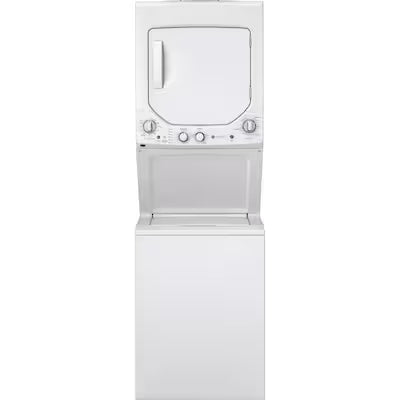 GE Gas Stacked Laundry Center with 2.3-cu ft Top load Washer and 4.4-cu ft Dryer White Model# GUD24GSSMWW