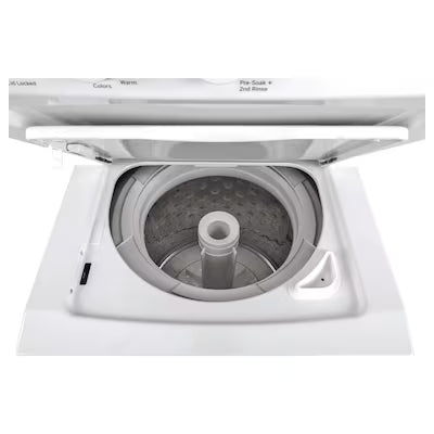 GE Gas Stacked Laundry Center with 2.3-cu ft Top load Washer and 4.4-cu ft Dryer White Model# GUD24GSSMWW