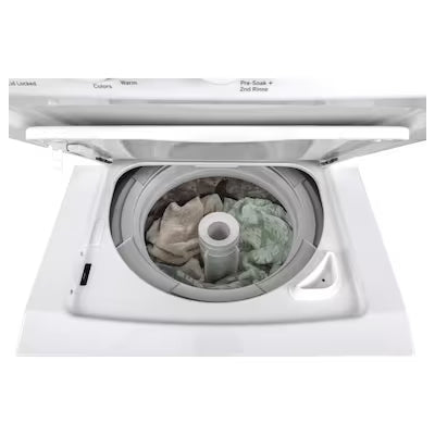 GE Gas Stacked Laundry Center with 2.3-cu ft Top load Washer and 4.4-cu ft Dryer ( White ) Model# GUD24GSSMWW