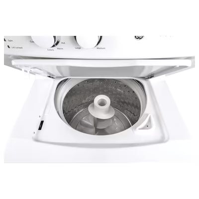 GE Gas Stacked Laundry Center with 3.8-cu ft Top load Washer and 5.9-cu ft Dryer White Model# GUD27GSSMWW