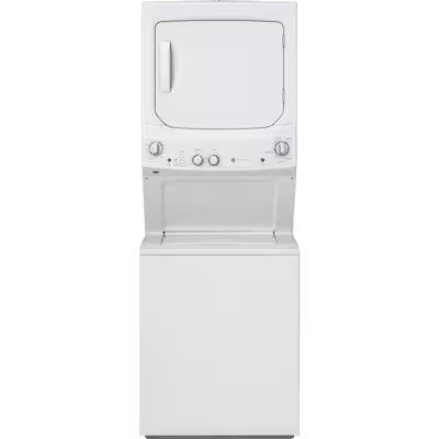 GE Gas Stacked Laundry Center with 3.8-cu ft Top load Washer and 5.9-cu ft Dryer White Model# GUD27GSSMWW
