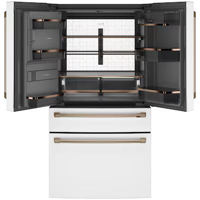 Cafe Counter-Depth 22.3-cu ft 4 -Door 36-in Wide French Door with Ice Maker ( Matte White with Brushed Bronze Handles ) ENERGY STAR Certified Model# CXE22DP4PW2 A12-66