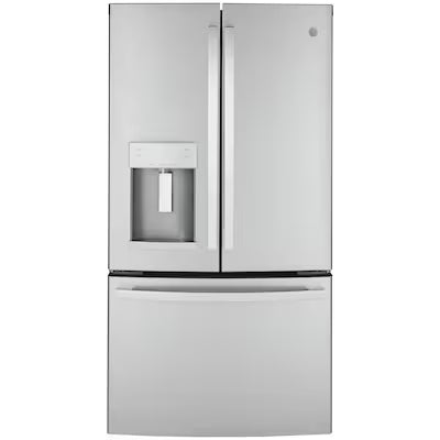 GE Counter-Depth 22.2-cu ft 3 -Door 36-in Wide French Door Refrigerator with Ice Maker ( Fingerprint-resistant Stainless Steel ) ENERGY STAR Certified Model# GYE22GYNFS