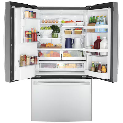 GE Counter-Depth 22.2-cu ft 3 -Door 36-in Wide French Door Refrigerator with Ice Maker ( Fingerprint-resistant Stainless Steel ) ENERGY STAR Certified Model# GYE22GYNFS