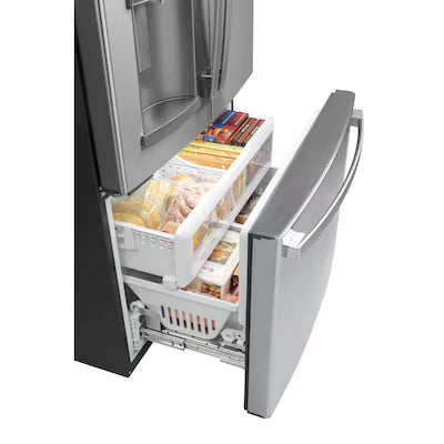 GE Counter-Depth 22.2-cu ft 3 -Door 36-in Wide French Door Refrigerator with Ice Maker ( Fingerprint-resistant Stainless Steel ) ENERGY STAR Certified Model# GYE22GYNFS