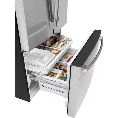 GE Standard-Depth 27-cu ft 3 -Door 36-in Wide French Door Refrigerator with Ice Maker ( Fingerprint-resistant Stainless Steel ) ENERGY STAR Certified Model# GNE27JYMFS