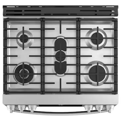 GE Profile 30-in 5 burners 5.6-cu ft Air Fry Convection Oven Slide-In Natural Gas Range ( Fingerprint Resistant Stainless Steel ) Model# PGS930YPFS