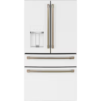 Cafe Counter-Depth 22.3-cu ft 4 -Door 36-in Wide French Door with Ice Maker ( Matte White with Brushed Bronze Handles ) ENERGY STAR Certified Model# CXE22DP4PW2 A12-66