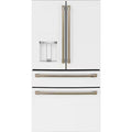 Cafe Counter-Depth 22.3-cu ft 4 -Door 36-in Wide French Door Refrigerator with Ice Maker ( Matte White with Brushed Bronze Handles ) ENERGY STAR Certified Model# CXE22DP4PW2