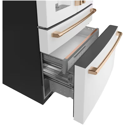 Cafe Counter-Depth 22.3-cu ft 4 -Door 36-in Wide French Door with Ice Maker ( Matte White with Brushed Bronze Handles ) ENERGY STAR Certified Model# CXE22DP4PW2 A12-66