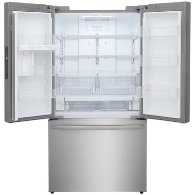 Coming Soon Frigidaire Standard-Depth 28.8-cu ft 3 -Door 36-in Wide French Door Refrigerator with Ice Maker with Water Dispenser ( Smudge-Proof Stainless Steel ) ENERGY STAR Certified Model# FRFN2813AF