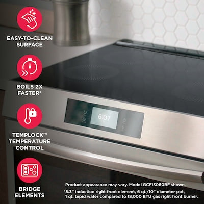 Frigidaire Gallery 30-in 5 burners 6.2-cu ft , Air Fry Convection Oven Slide-In Single Induction Range ( Fingerprint Resistant Stainless Steel ) Model# GCFI3060BF
