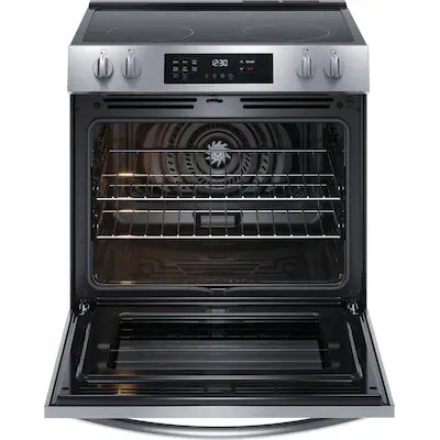 Frigidaire 30-in Glass Top 5 burners 5.3-cu ft Convection Oven Slide-In Electric Range ( Stainless steel ) Model# FCFE3083AS