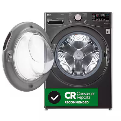 LG TurboWash 360 High Efficiency Stackable Medium ( 4.5-cu ft ) Front-Load Washer with Steam Cycle ( Black Steel ) Model# WM4000HBA