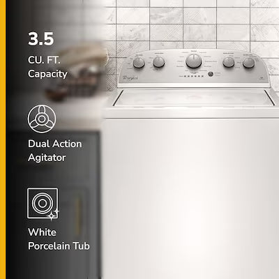 Whirlpool Deep Water Wash High Efficiency Agitator Small ( 3.5-cu ft ) Top-Load Washer ( White ) Model# WTW4816FW