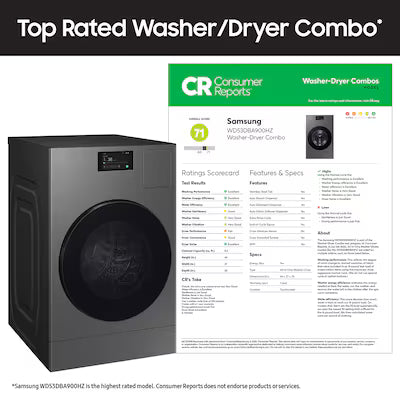 Samsung Bespoke Traditional Drying 5.3-cu ft Vented All-In-One Washer Dryer Combo with Steam Cycle ( Brushed Black ) Model# WD90F53AVB