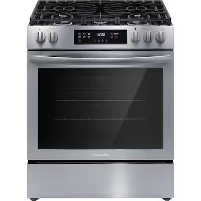 Frigidaire 30-in 5 burners 5.1-cu ft Convection Oven Slide-In Natural Gas Range ( Stainless steel ) Model# FCFG3083AS