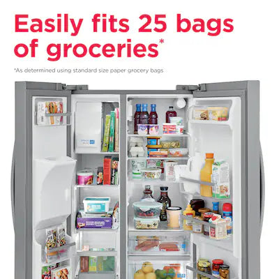 Frigidaire Gallery 25.6-cu ft Standard-Depth 36-in Wide Side-by-Side Refrigerator with Ice Maker ,Water and Ice Dispenser ( Fingerprint Resistant Stainless Steel ) ENERGY STAR Certified Model# GRSS2652AF