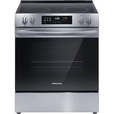 Frigidaire 30-in Glass Top 5 burners 5.3-cu ft Slide-In Electric Range ( Stainless steel ) Model# FCFE3062AS