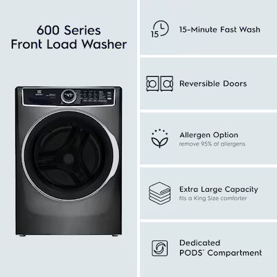 Electrolux Smartboost, Optic Whites and Pure Rinse High Efficiency Stackable Medium ( 4.5-cu ft ) Front-Load Washer with Steam Cycle ( Titanium ) Model# ELFW7637AT
