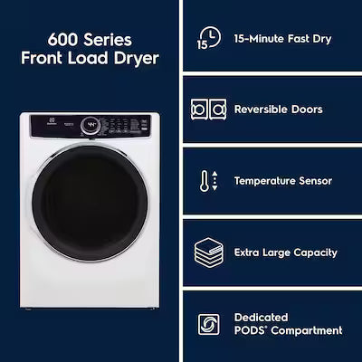 Electrolux 8-cu ft Stackable Vented Electric Dryer with Steam Cycle ( White ) Model# ELFE7626BW