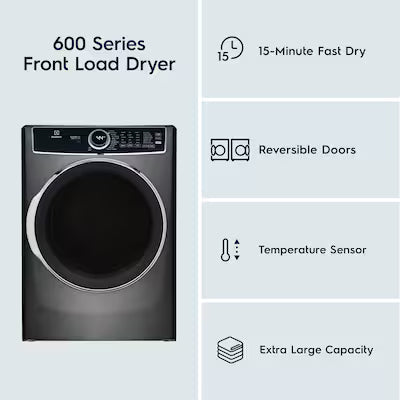Electrolux Predictive Dry and Instant Refresh 8-cu ft Stackable Vented Gas Dryer with Steam Cycle ( Titanium ) Model# ELFG7637AT