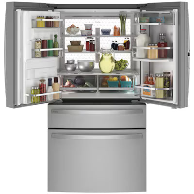 GE Profile 22.4 Cu. Ft. Smart Counter-Depth Fingerprint Resistant 4-Door French-Door Refrigerator with Door In Door Model# PXD22BYPFS A12-65
