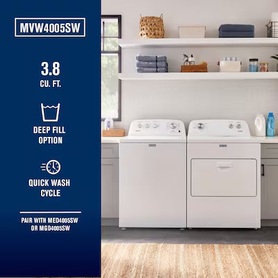 Maytag High Efficiency Agitator Small ( 3.8-cu ft ) Top-Load Washer ( White ) Model# MVW4005SW A13-01