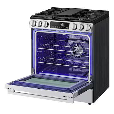 LG 30-in 5 burners 5.8-cu ft Air Fry Convection Oven Freestanding Natural Gas Range ( Stainless Steel ) Model# LSGL5833X A13-36