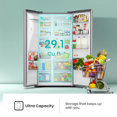 Hisense Ultra Capacity 29.1-cu ft Standard-Depth 36-in Wide Side-by-Side Refrigerator with Ice Maker ,Water and Ice Dispenser ( Fingerprint resistant stainless steel ) Model# HRS290P5FSE A13-39