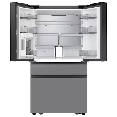 Samsung Bespoke AI Standard-Depth Family Hub 29-cu ft 36-in Wide with Dual Ice Maker ( Charcoal Glass Top with Stainless Steel Bottom Panels ) ENERGY STAR Certified Model# RF90F29EECR A13-52
