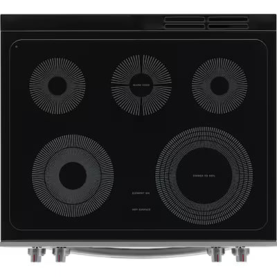 Frigidaire Gallery 30-in Glass Top 5.3-cu ft Air Fry Convection Oven Freestanding Electric Range with WipeClean Coating ( Smudge-Proof Stainless Steel ) Model# GCFE3059BF