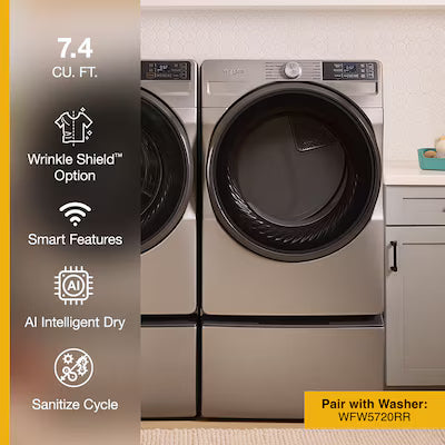 Whirlpool 7.4-cu ft Stackable Vented Gas Dryer ( Radiant Silver ) Model# WGD5720RR A13-28