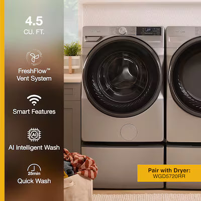 Whirlpool High Efficiency Stackable Medium ( 4.5-cu ft ) Front Load Washer ( Radiant Silver ) Model# WFW5720RR A13-26