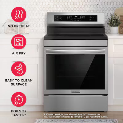 Frigidaire Gallery 4 Burner Elements Free-Standing Induction Range in Stainless Steel with Air Fry Model# GCRI306HBF